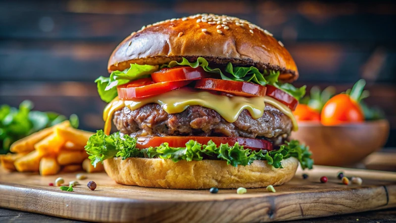 Indo-French fusion burger with fries served in Dubai by Curry Gourmet