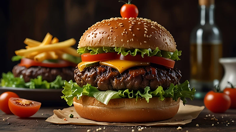 Gourmet burger platter served with fries, blending Indian and French flavors