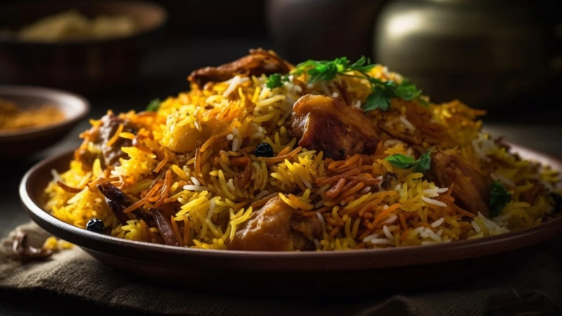 Delicious royal biryani prepared with homemade spices at Curry Gourmet