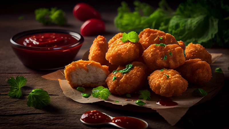 Assorted appetizers including nuggets and dips from Curry Gourmet